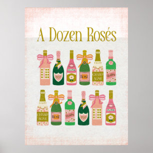 Ein Dutzend Rosés Pink Champagne Flaschen Wein Bar Poster