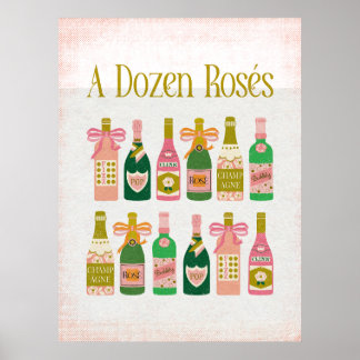 Ein Dutzend Rosés Pink Champagne Flaschen Wein Bar Poster