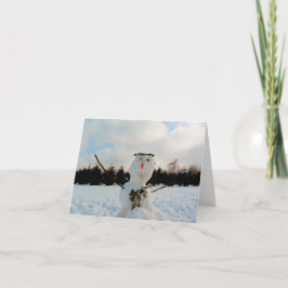 Ein echter Schneemann und ein Winterlandschaft Fot Karte