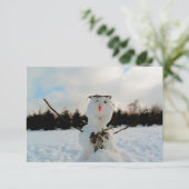 Ein echter Schneemann und ein winterliches Foto Dankeskarte (Stehend Vorderseite)