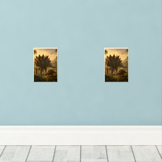 Ein edler, erwachsener Stegosaurus, der seine jung Bilderwand Sets (Holzboden)