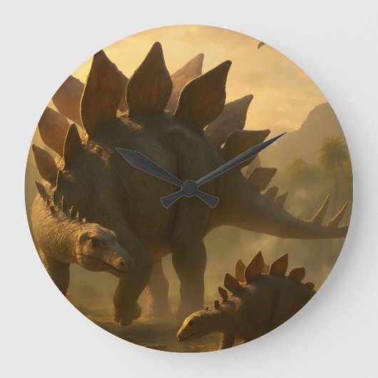 Ein edler, erwachsener Stegosaurus, der seine jung Große Wanduhr (Vorderseite)