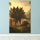 Ein edler, erwachsener Stegosaurus, der seine jung Leinwanddruck (Insitu (Holzboden))