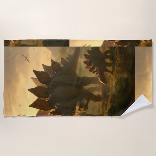 Ein edler, erwachsener Stegosaurus, der seine jung Strandtuch (Vorderseite)