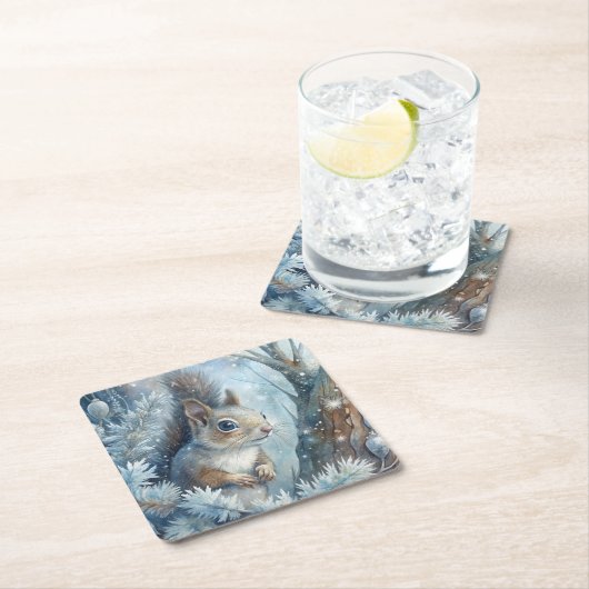 Ein Eichhörnchen im Winter Rechteckiger Pappuntersetzer (Vor Ort)