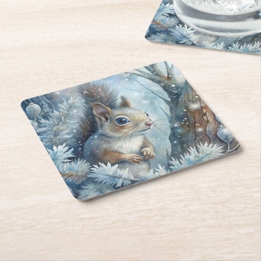 Ein Eichhörnchen im Winter Rechteckiger Pappuntersetzer (angewinkelt)