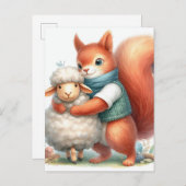 Ein Eichhörnchen umarmt ein Schaf Postkarte (Vorne/Hinten)