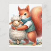 Ein Eichhörnchen umarmt ein Schaf Postkarte (Vorderseite)
