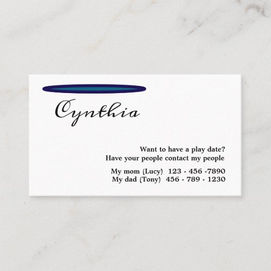 Ein einfaches, aber elegantes Spieldatum Kinder Visitenkarte (Vorderseite)