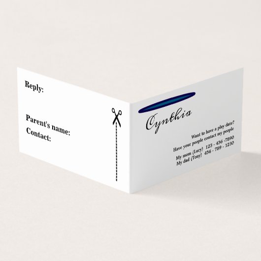 Ein einfaches, aber elegantes Spieldatum Kinder Visitenkarten (Vorderseite)