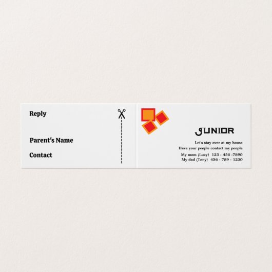 Ein einfaches bleibe über Kinder Visitenkarten (Außenseite Aufgefaltet)