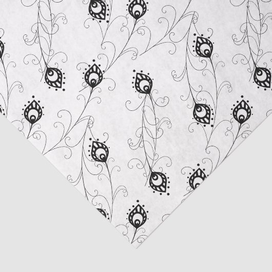 Ein einfaches Schwarz-Weiß-Pfauenfedermuster Seidenpapier (Ausschnitt)