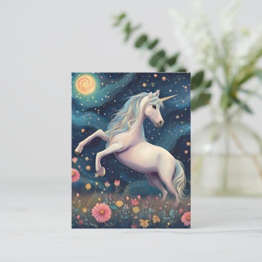 Ein Einhorn in der frühen Nacht Postkarte (Stehend Vorderseite)