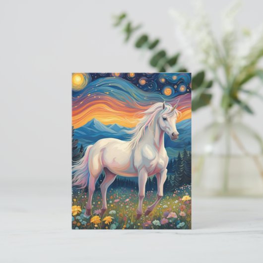 Ein Einhorn in der Starry Night Postkarte (Stehend Vorderseite)