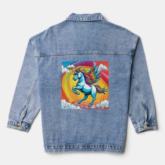 Ein Einhorn mit Regenbogen Jeansjacke (Rückseite)