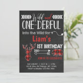 Ein einladender Lumberjack zum ersten Geburtstag e Einladung (Stehend Vorderseite)