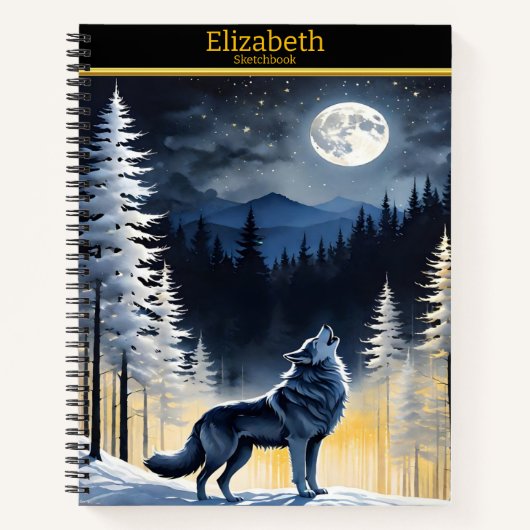 Ein einsamer Wolf heult im Winter auf Vollmond Notizblock (Vorderseite)