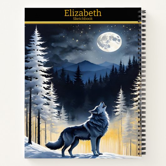 Ein einsamer Wolf heult im Winter auf Vollmond Notizblock (Rückseite)