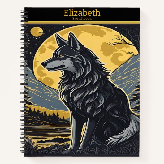 Ein einsamer Wolf heult unter dem hellen Vollmondl Notizblock (Vorderseite)
