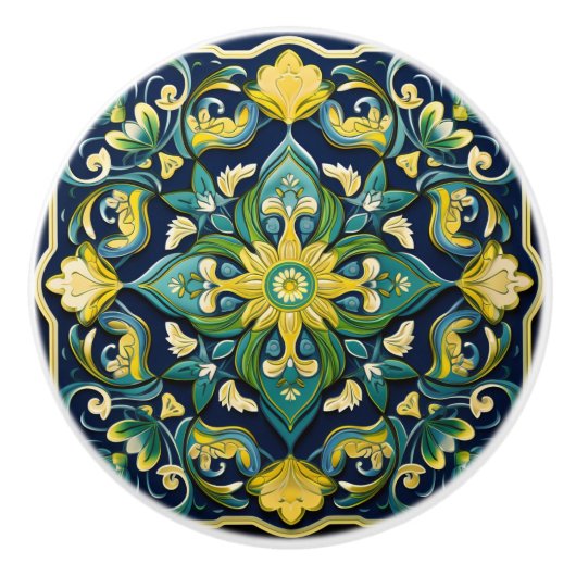 💛 💚 💙 ein einzigartiges Azulejo Masterpiece Keramikknauf (Vorderseite)
