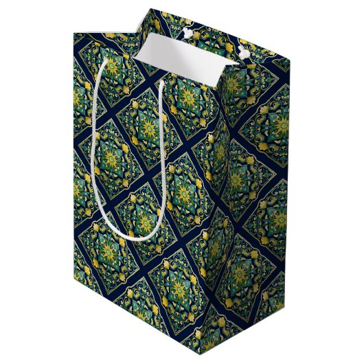 💛 💚 💙 ein einzigartiges Azulejo Masterpiece Mittlere Geschenktüte (Rückseite Schrägansicht)
