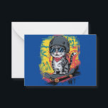 Ein einzigartiges und lustiges Design mit einer st Mitteilungskarte<br><div class="desc">Ein einzigartiges und unterhaltsames Design mit einem Helm und Skateboard für eine stilvolle Katze</div>
