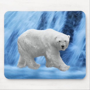 Ein Eisbär am gefrorenen Wasserfall Mousepad