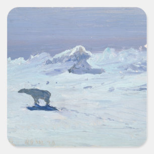 Ein Eisbär, der in Moonlit Nacht, 1899 jagt Quadratischer Aufkleber