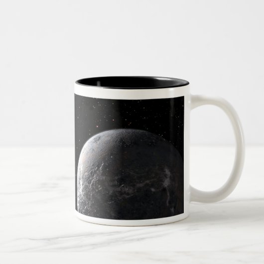 Ein eiskalter, felsiger Planet, der einen dunklen  Zweifarbige Tasse (Rechts)