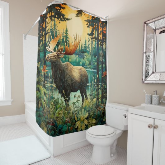 Ein Elch im Borealen Wald Duschvorhang (Beispiel)