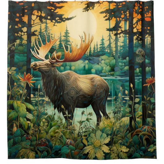 Ein Elch im Borealen Wald Duschvorhang (Vorderseite)