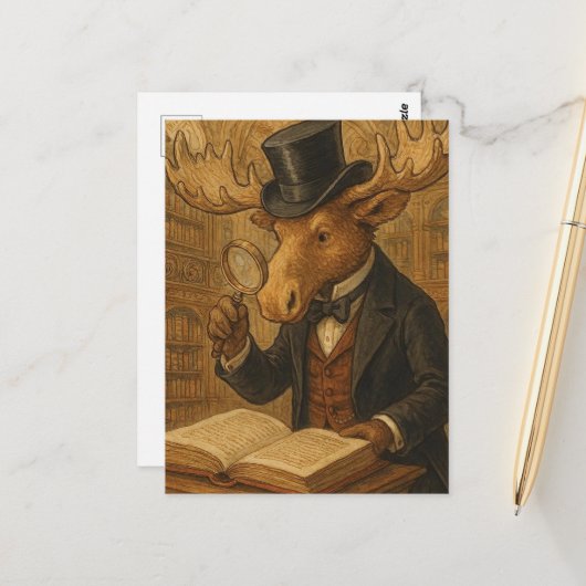 Ein Elch in einer Bibliothek Postkarte (Vorderseite/Rückseite Beispiel)