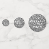 Ein Elefant in einem Foto mit weißem Text auf der  Konfetti (Rückseiten)