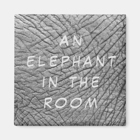 Ein Elefant in einem Foto mit weißem Text auf der  Magnet (Vorne)