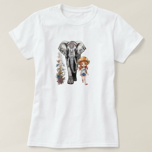Ein Elefant und ein Mädchen mit einer Tätowierung T-Shirt (Design vorne)