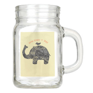 Ein Elefant und ein Vogel auf seinem Kopf Einmachglas