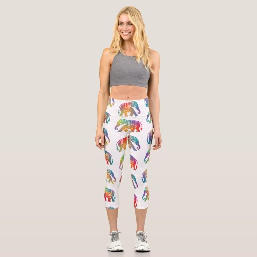 Ein Elefantendesign im Retrostil Capri Leggings (Vorderseite)