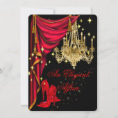 Ein eleganter Affair Red Gold Chandelier Geburtsta Einladung (Vorderseite)