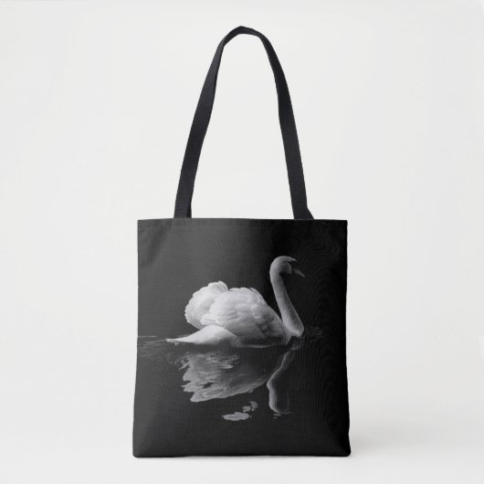 Ein eleganter weißer Schwan auf schwarzem Hintergr Tasche (Vorderseite)