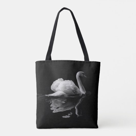 Ein eleganter weißer Schwan auf schwarzem Hintergr Tasche (Rückseite)
