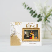 Ein eleganter, weißer und goldener Diwali-Gruß Postkarte (Stehend Vorderseite)