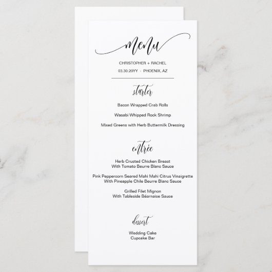 Ein elegantes, einfaches Minimalistisches Script-H Menükarte (Vorne/Hinten)