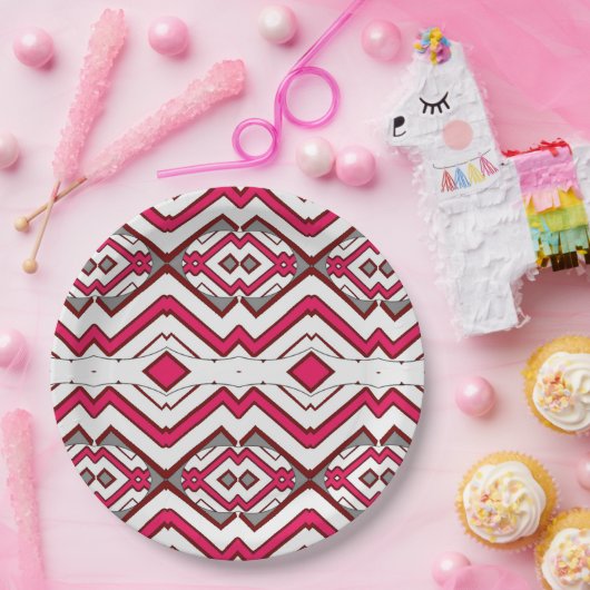 Ein elegantes, mehrfarbiges Zickzack-Muster Pappteller (Party)