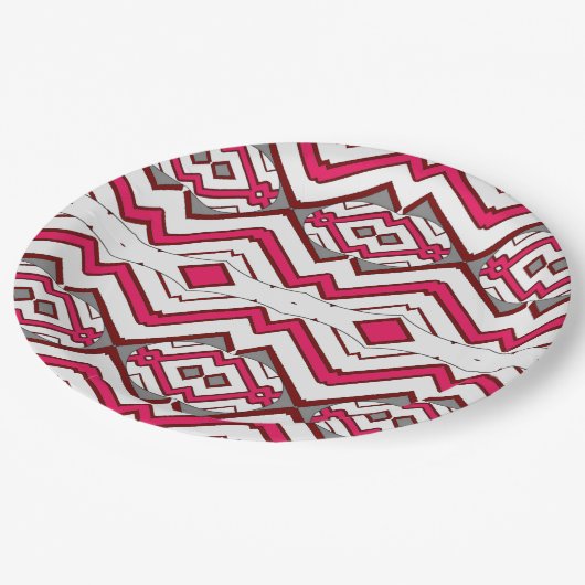 Ein elegantes, mehrfarbiges Zickzack-Muster Pappteller (Schrägansicht)