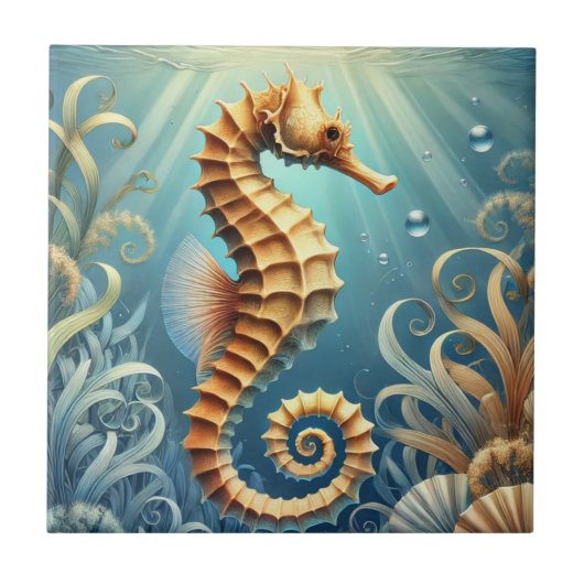 Ein elegantes Seepferd, das unter Wasser schwimmt Fliese (Vorderseite)