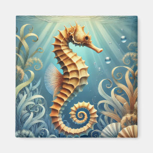 Ein elegantes Seepferd, das unter Wasser schwimmt Magnet