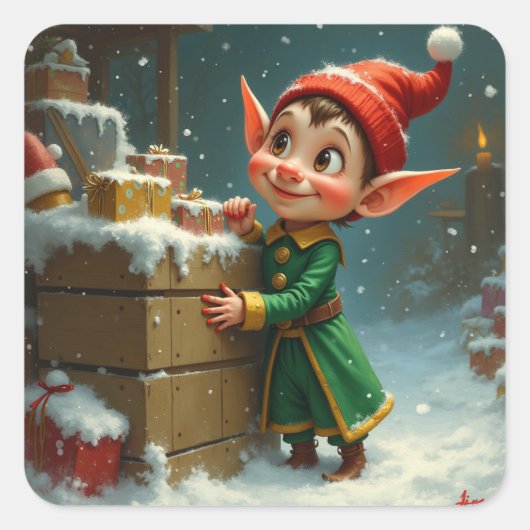 Ein Elf mit rotem Fingernagellack Quadratischer Aufkleber (Vorderseite)