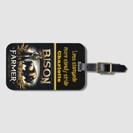 Ein engagierter Bauer, der im Prärie zu Bison tend Gepäckanhänger (Vorderseite (Horizontal))