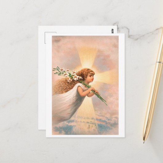 Ein Engel am Himmel, der die Seele hält, liegt auf Postkarte (Vorderseite/Rückseite Beispiel)