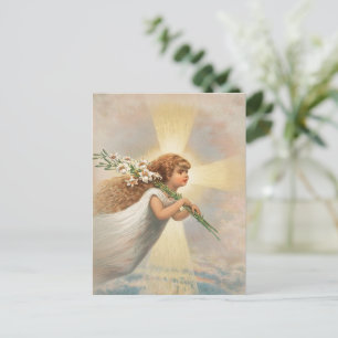 Ein Engel am Himmel hält Lilien Weihnachten